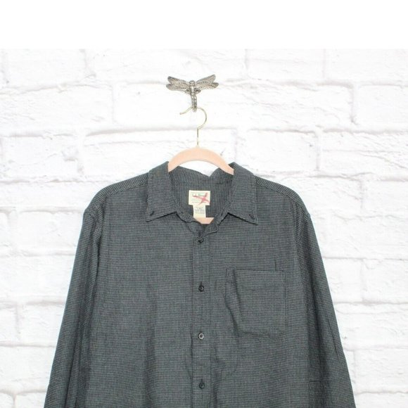 LL Bean Black Cotton Flannel Lined Slightly Fitted Button-Down Shirt Size L - Picture 2 of 8